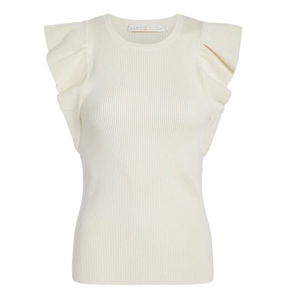 RORY TOP Rib Knit Ruffle Tee size small - Picture 5 of 8